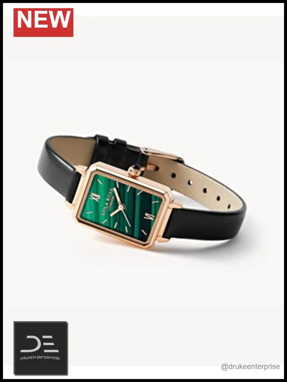 Women's Wrist Watch, Green Malachite Dial, Leather Strap, Quartz Movement,
